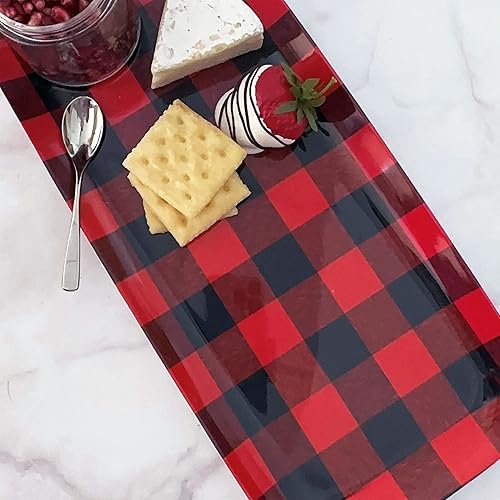 Miniatura 5 de UP ware Bandeja rectangular de melamina de 15 pulgadas, bandeja de alimentos sin BPA (cuadros de búfalo)