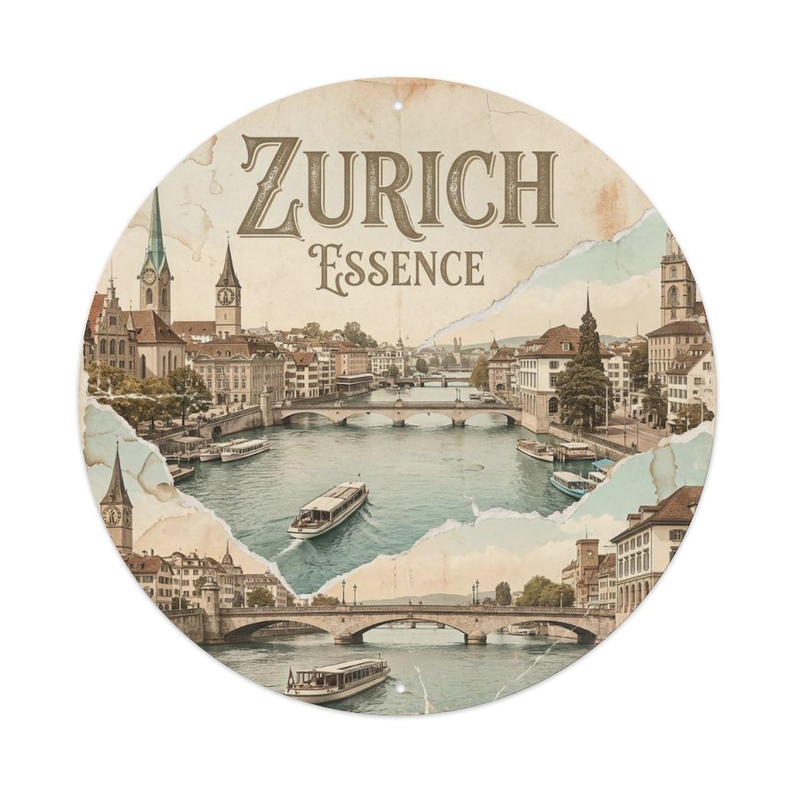 Vintage Travel Zurich Switzerland Signature Vintage Metal Tin Sign Plaque Wall Decor for Cafe, Club Bar, Office, Garden Metal Poster 8x8Inch
