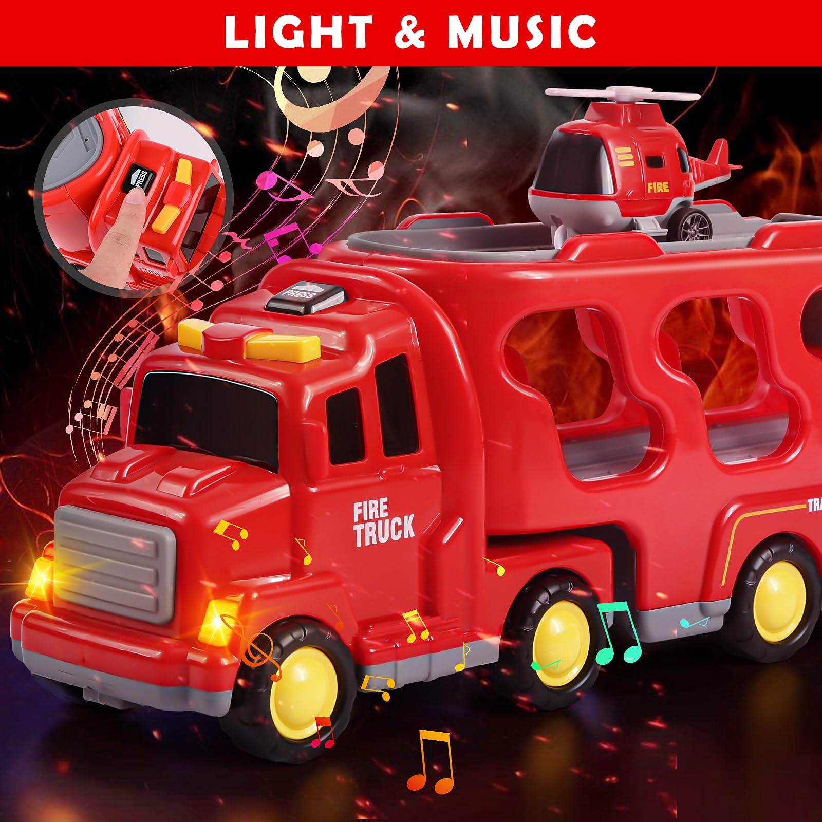 Weinsamkeit – Camion De Pompiers 5-en-1 – Son Et Lumière – Friction Power – Cadeau Garçons Et Filles 2-6 Ans