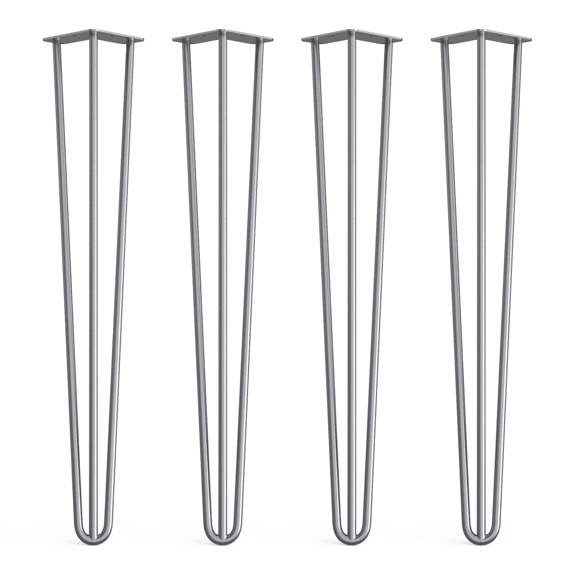 4 x Hairpin Legs from DT IRONCRAFT - 71cm 3 Rod / 12mm, Bare Steel with Floor Protector Feet & Screws - Heavy Duty Desk, Dining Table Legs