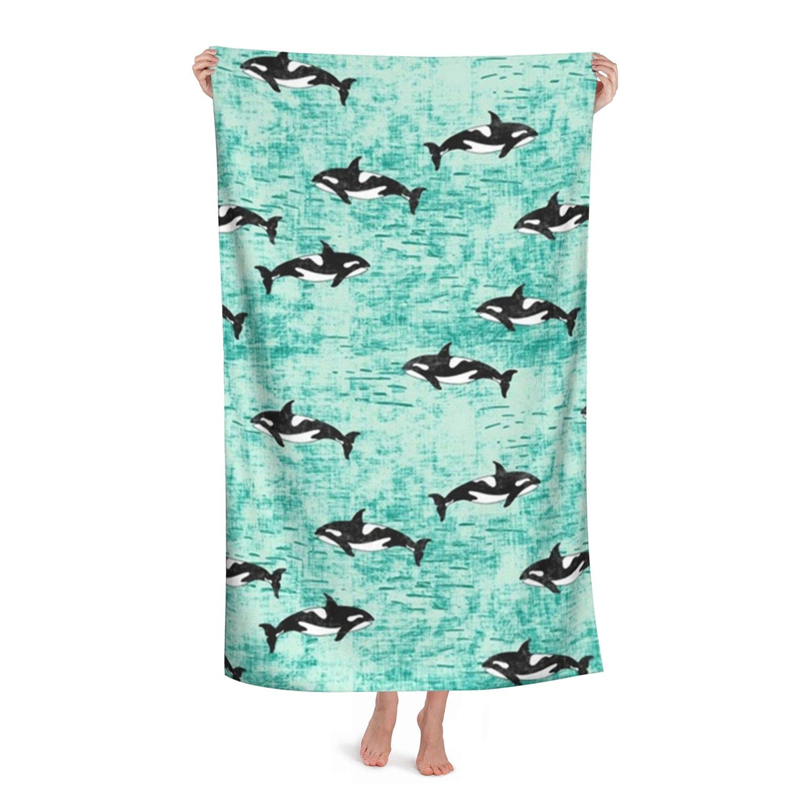 LSRCPD Killer Whales Beach Towel Highly Absorbent Microfiber Beach Blanket Soft Bath Towels 80 x 130 cm