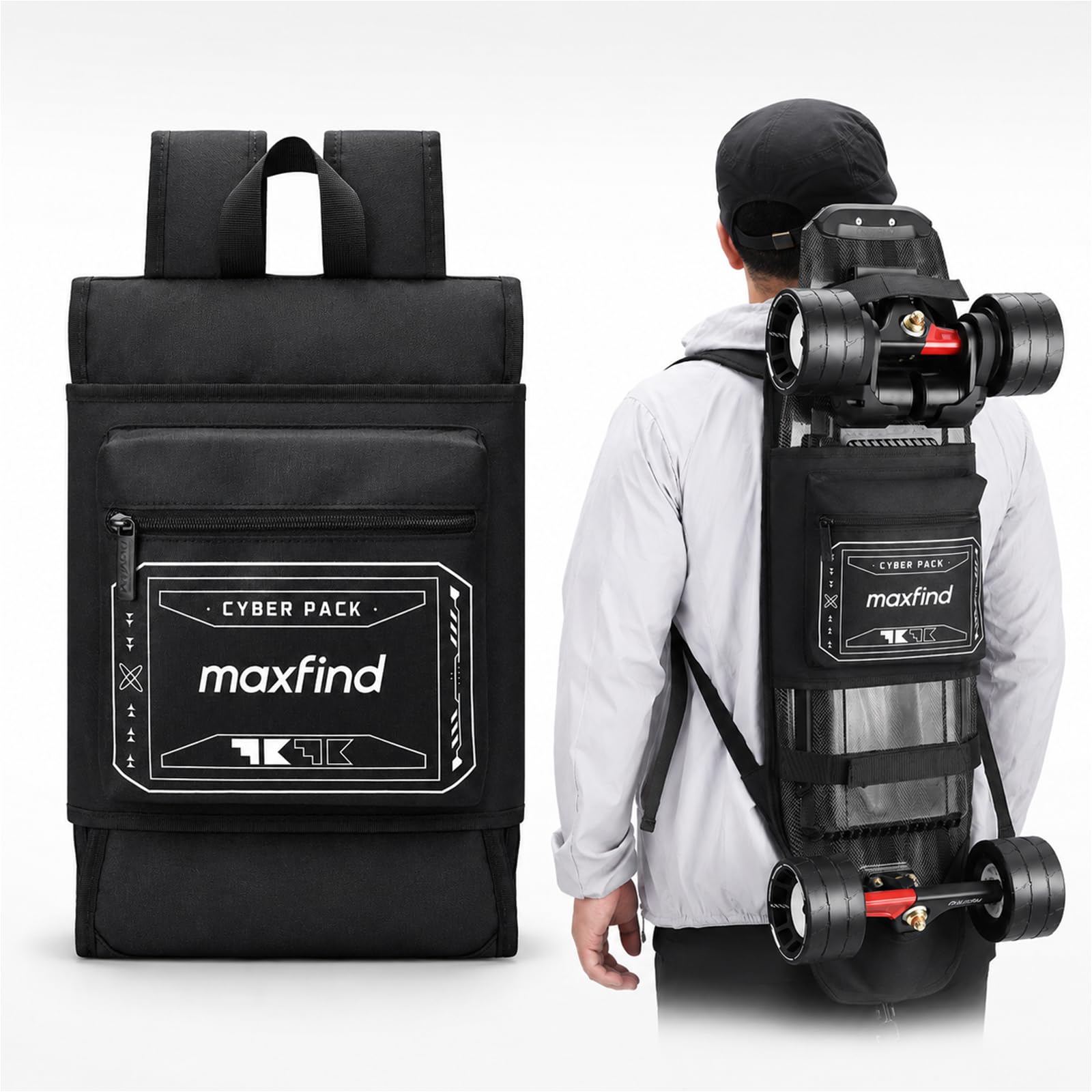 maxfind Professional Skateboard Backpack Waterproof Durable Multi-Functional Sports Bag for Electric Skateboard & Longboard, Commuting Travel Backpack with Adjustable Straps