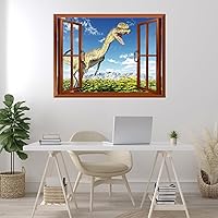 Vista 15 de wall26 Adhesivo de pared extraíble/mural de pared, vista de ventana, rústico, cielo nublado, árbol, lago, reflejo de naturaleza, desierto