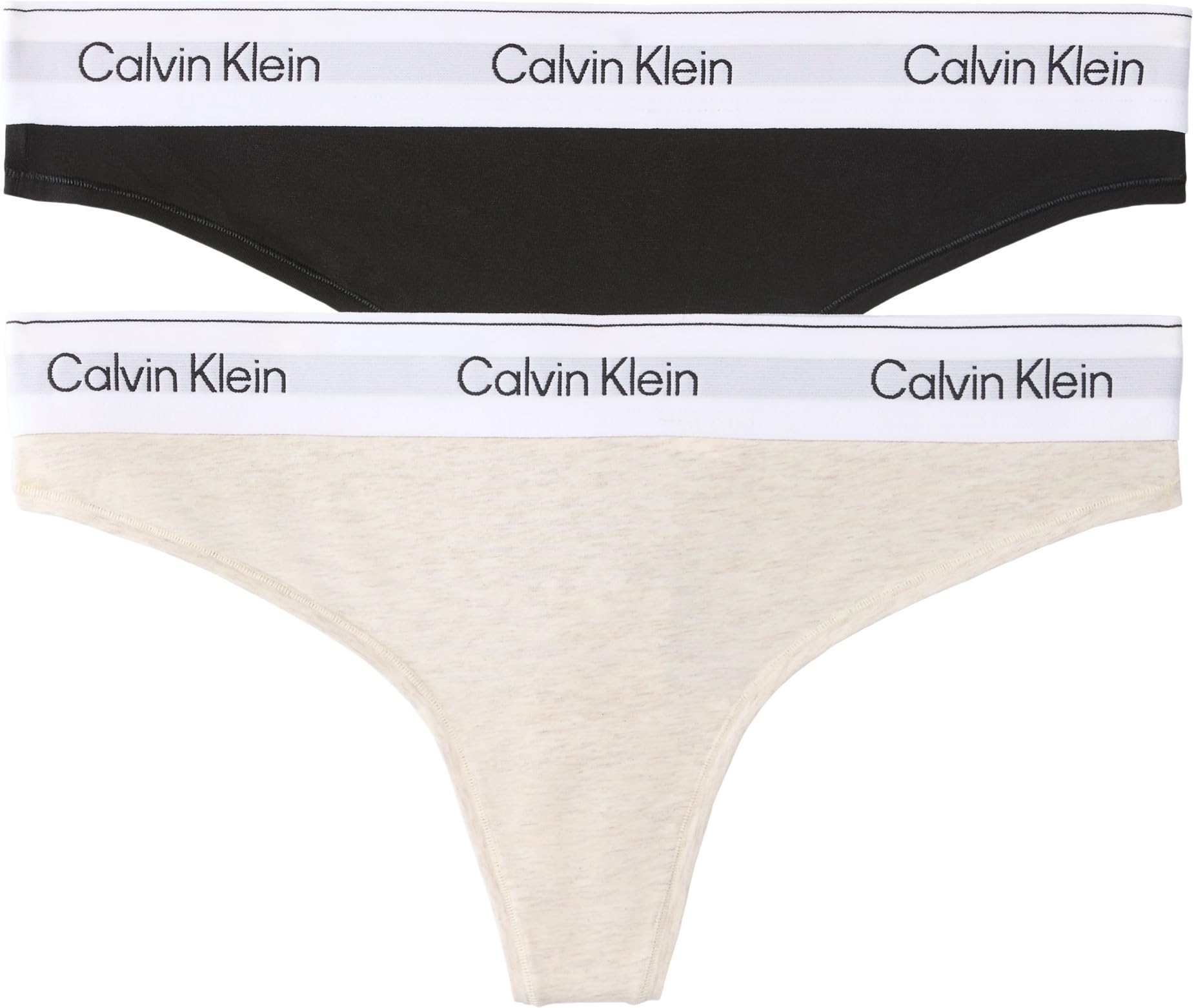 Calvin Klein Women's, Thong 2Pk LV00QF8834, Thong, Black/Oatmeal Heather, S