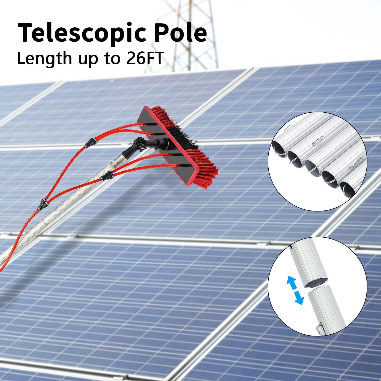 Pulizia pannello fotovoltaico spazzola，Cepillo De Pulverización De Agua Multipropósito Limpiador Extensible Facile da installare per Pulizia di Pannelli Fotovoltaici e Solari