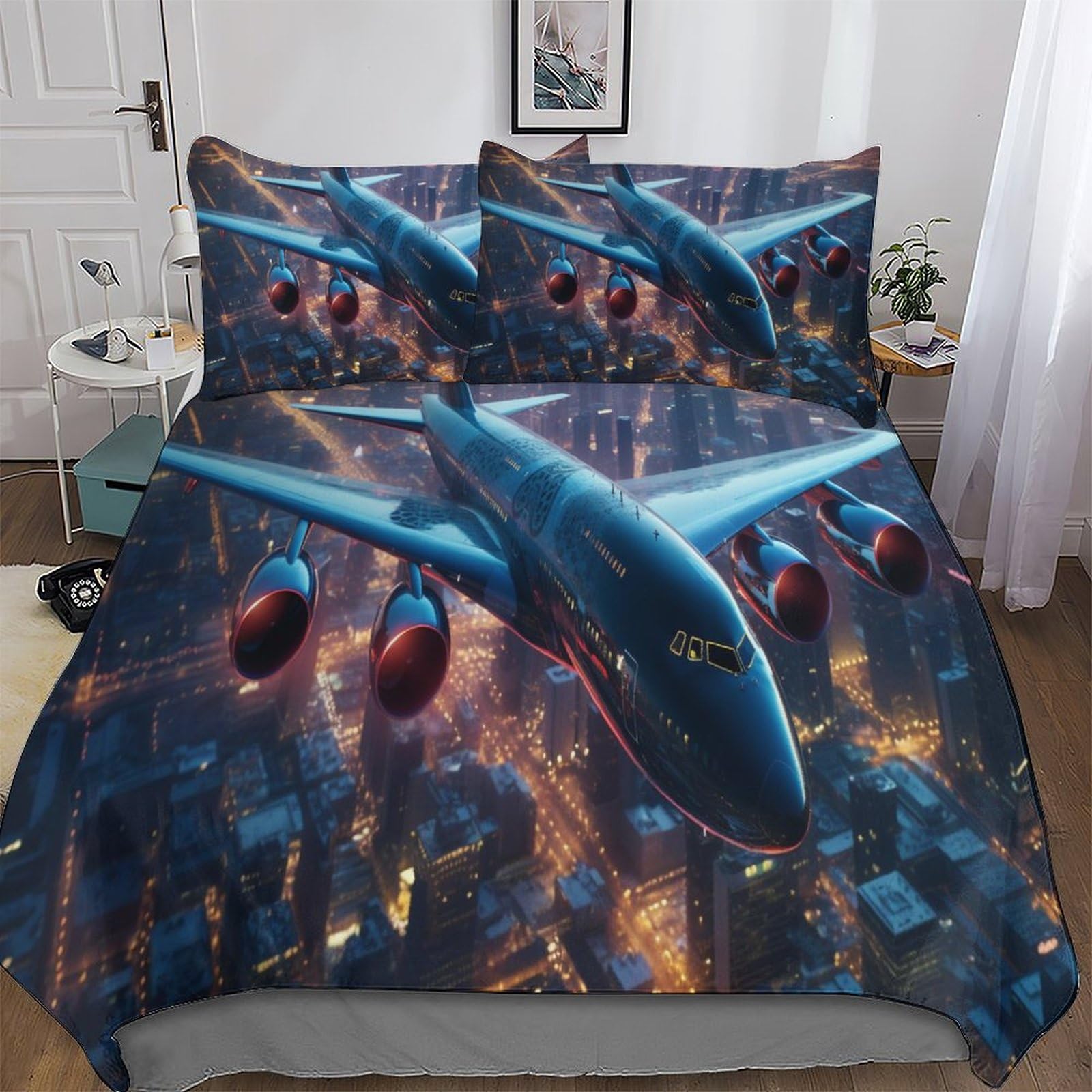 Housse de couette avion 3D King 220x240cm en microfibre avec ses taies