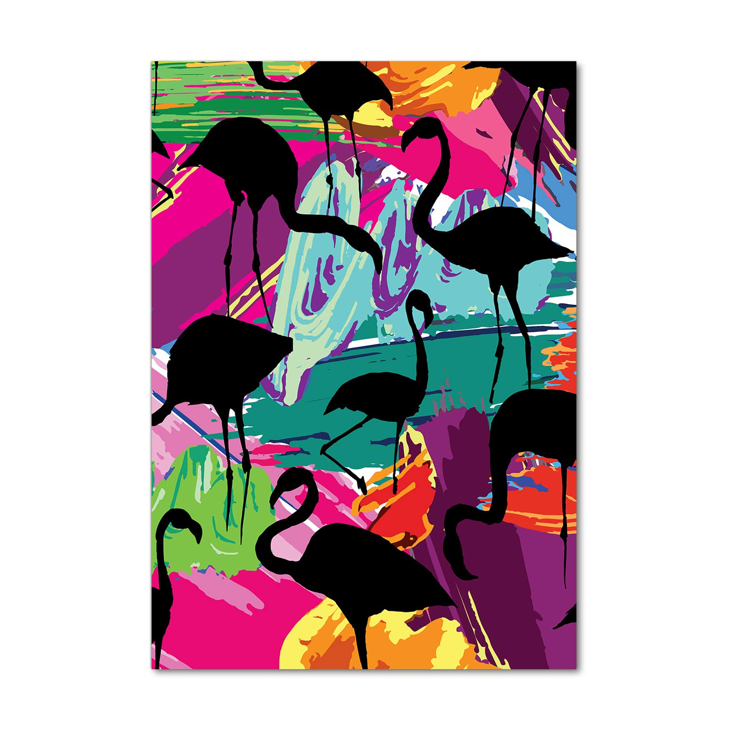 Tableau sur verre acrylique 70x100 pour salon moderne | Déco murale flamants multicolores