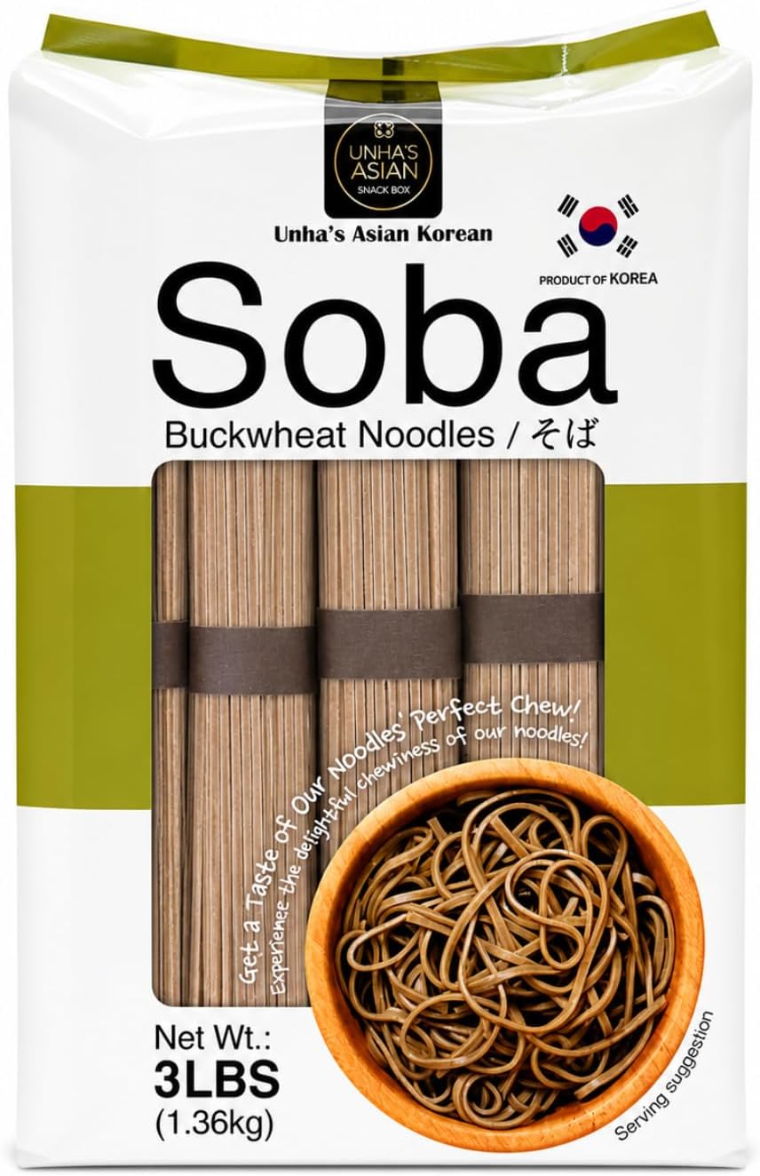 Unha Japanese Buckwheat Noodles, Air Dried Soba Noodle 3 Simply Ingredients, Quick, Easy, Cold Soup or Hot Soup - 3LB Per Pack