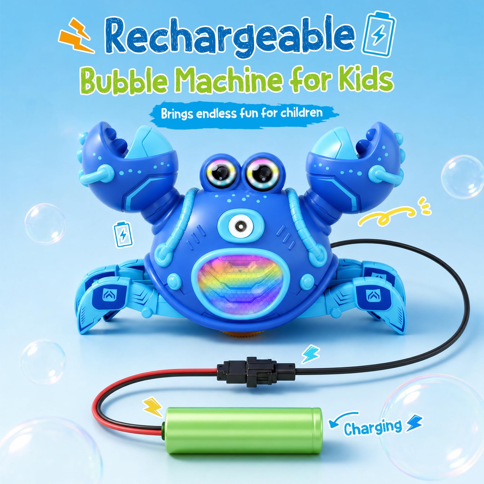 Beria Electric Bubble Machine for Kids 3-12 Year Old: Crab Bubble Machine Sound Toy Lights Up Bubble Blower Gifts for Toddler Baby Age 3 4 5 6 7 8 Birthday Presents Indoor Garden Bubble Toy Party - Image 3