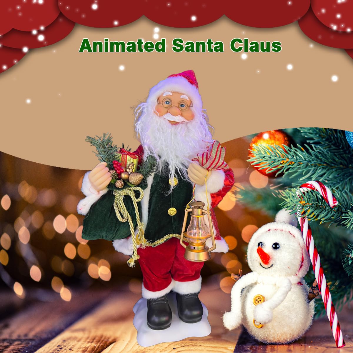 animated santa サンタクロース 人形 ステンドグラスランプ付き Vintage Animated Santa w/ Lighted Lantern & Mrs. Claus | eBay