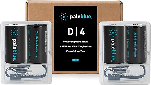 Miniatura 8 de Pale Blue - Baterías recargables D con cargador USB, iones de litio de 1.5 V 5000 mAh, se cargan menos de 7 horas, más de 1000 ciclos, cable de