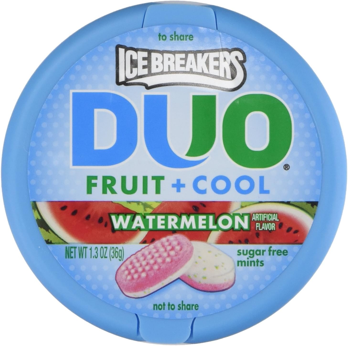 The Hershey Company Ice Breakers Duo Fruit + Cool Watermelon Flavor Sugar Free Mints 8-1.3 Oz Tins