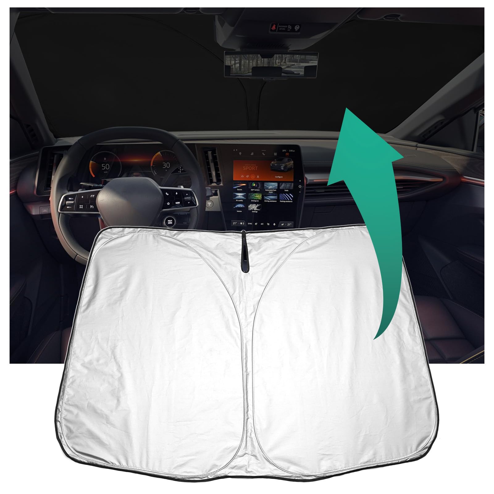 GAFAT Compatibel met Renault Megane E-Tech 2022-2024 2025 Zonnescherm, Bescherming Voorruit Binnenin, Megane ETech EV Parasol Zonneklep, Koeling, UV-bescherming, Megane ETech Accessoires
