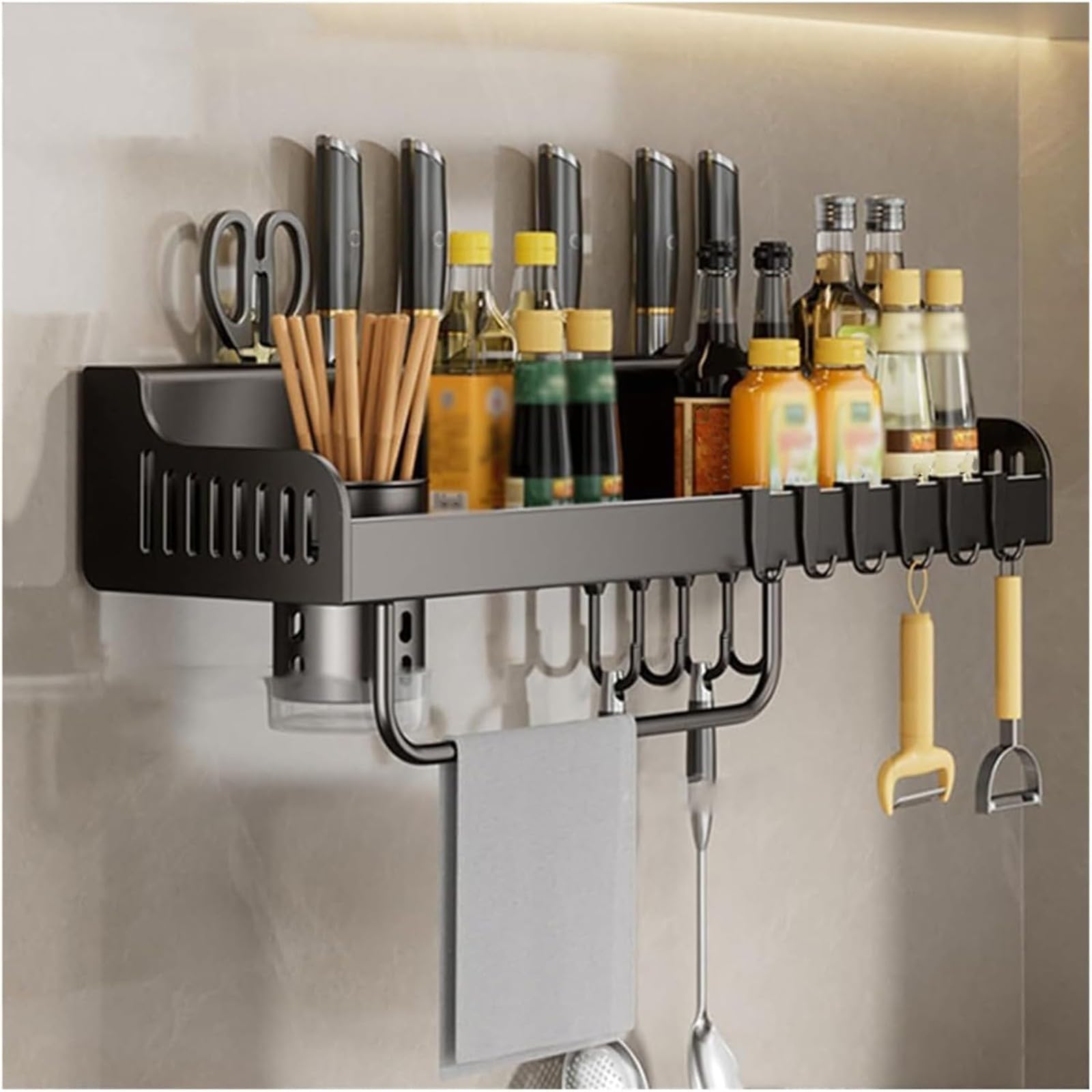 WYQXTY Wall Mount Kitchen Spice Utensil Rack Wall-Mounted Spice Rack Utensil Holder Hooks Knife Rack Steel Multicolor 40/50/60 cm(Grey,50)
