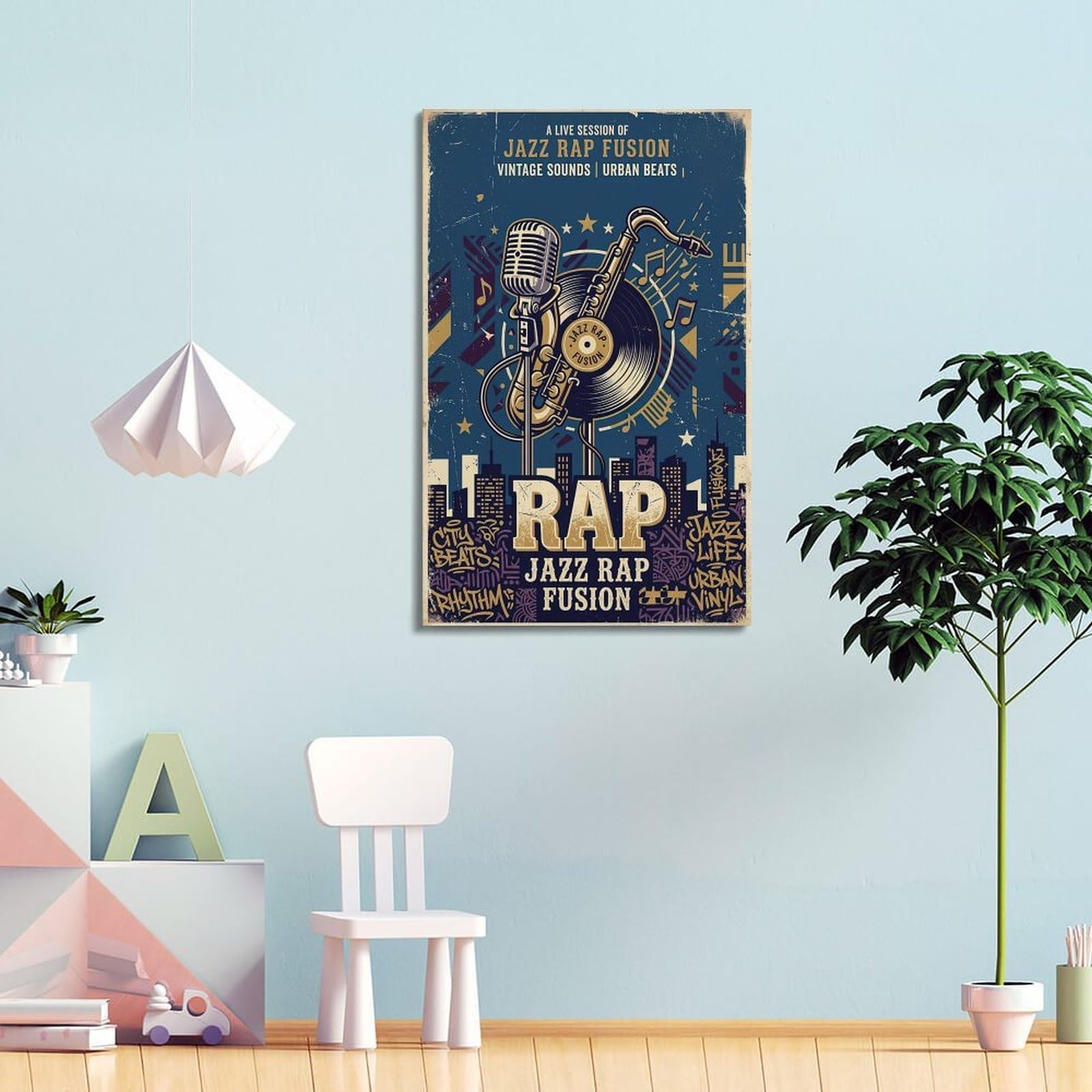 OKNGB Vintage Jazz Rap-Fusion-Poster, Saxophon, Vinyl-Schallplattenkunst, dekoratives Gemälde, Leinwand-Kunstbild, 40 x 60 cm