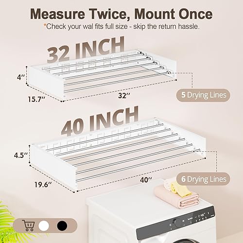Miniatura 3 de Tendedero plegable para colgar en la pared para interiores, plegable, invisible, ahorro de espacio, toallero retráctil, con plantilla de pared (5