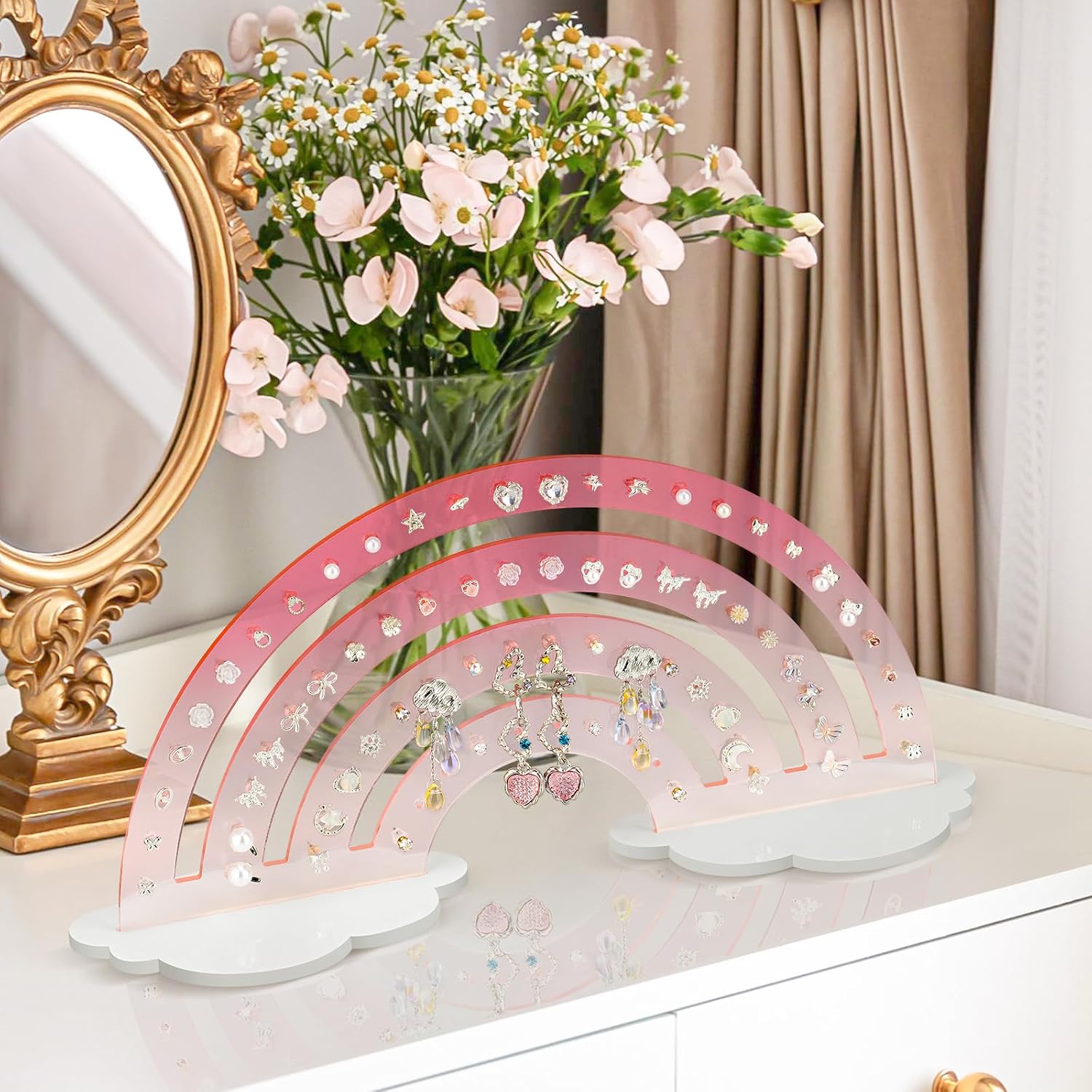 NiHome Earring Organizer Holder, 74 Holes Display, Pink Gradient image 4
