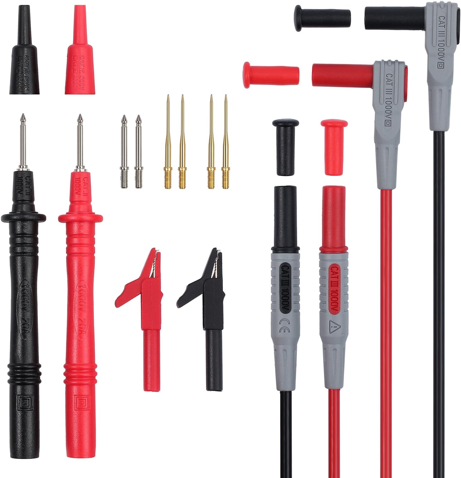 Multimeter Test Leads Kit, AMTOVL Electric Multimeter Test Cable with Alligator Clips, Test Probe, Spring Grip, Banana Plug - Voltmeter Cable for Voltage Circuit Tester (12 PCS)
