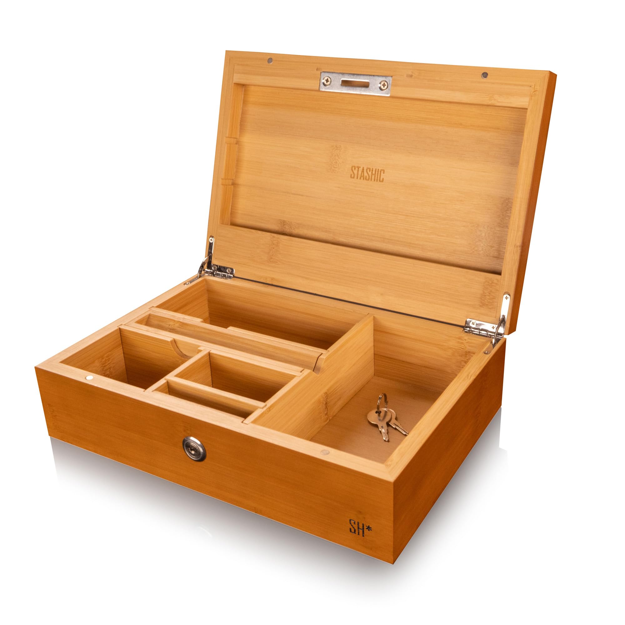 Stashic Natural Bamboo Stash Box - Rolling Box - Bamboo Box - Sh* (Lock, Bamboo)