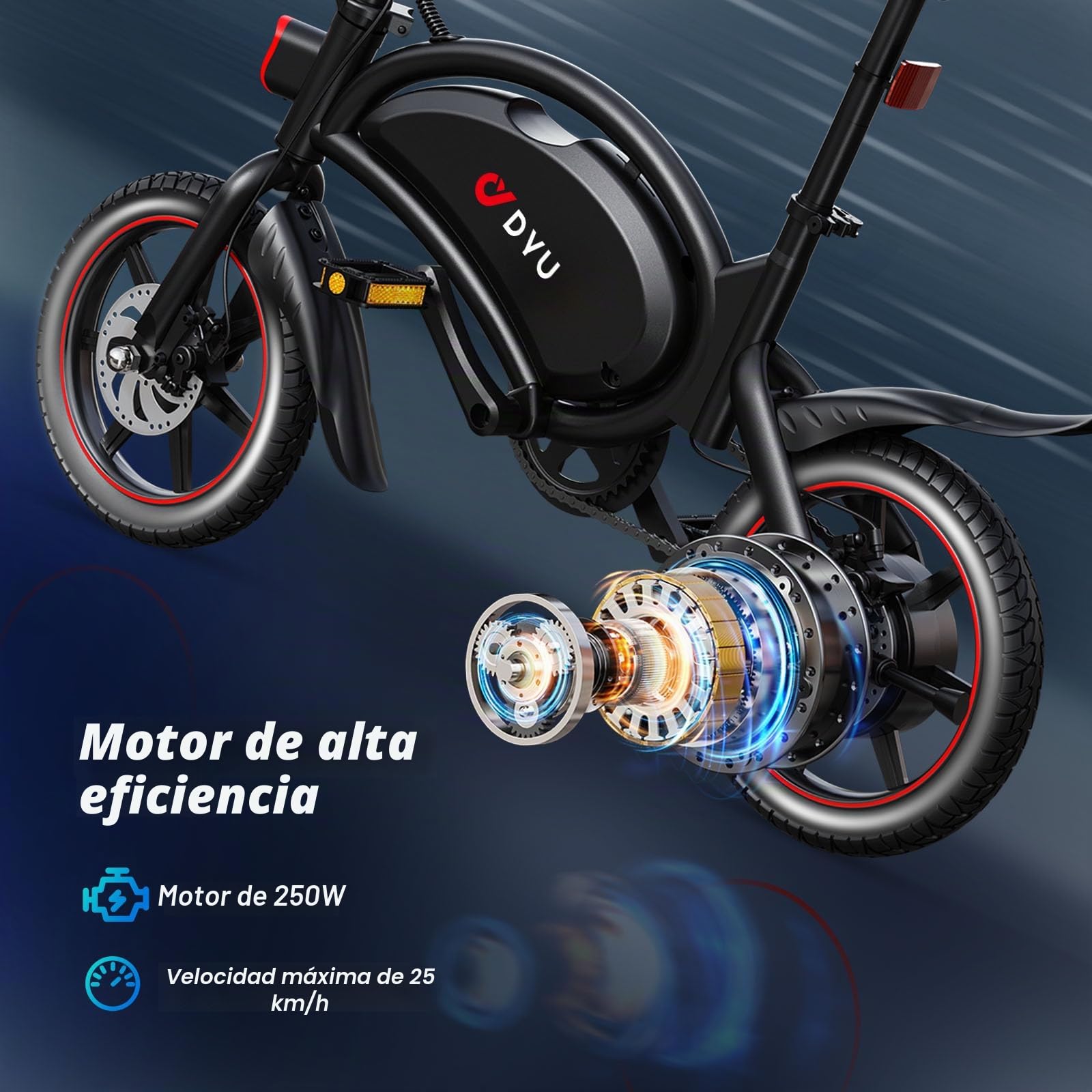 DYU Bicicleta Eléctrica Plegable,14 Pulgadas Portátil Bicicleta Eléctrica,Inteligente E-Bike con Asistencia de Pedal, Altura Ajustable,Portátil Compacta,Unisex Adulto