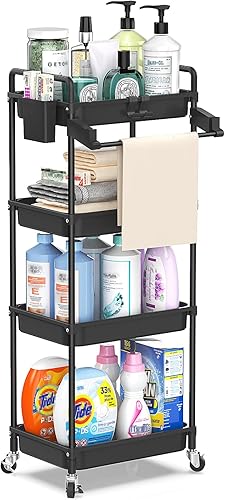 Miniatura 8 de SPACEKEEPER Carrito de almacenamiento rodante, organizador de almacenamiento de baño de 5 niveles, organizador de lavandería, unidad móvil