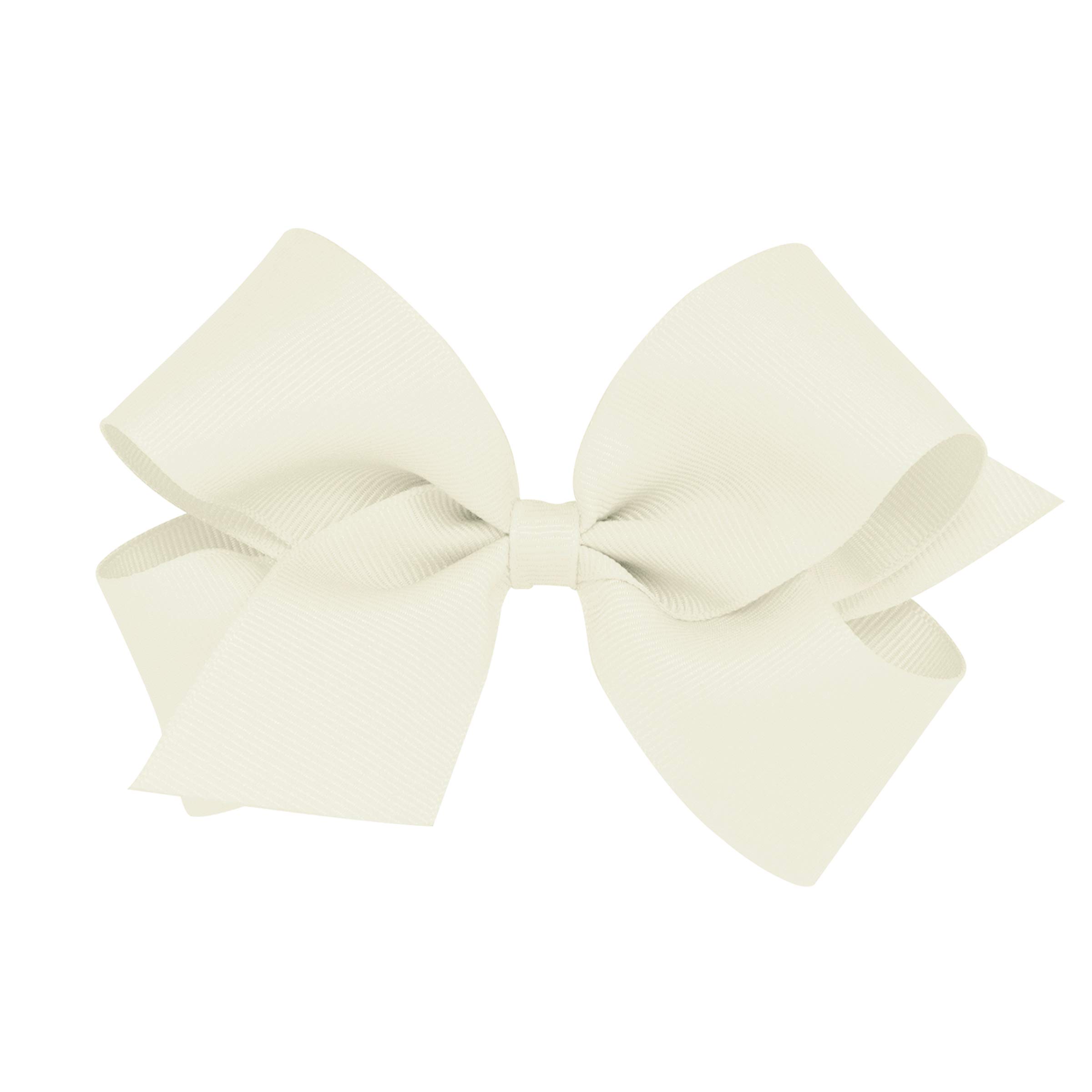 Wee Ones Girls' Classic Grosgrain Hair Bows with Plain Wrap Center, No-Slip Hair Clip, Handmade, Antique White, Medium