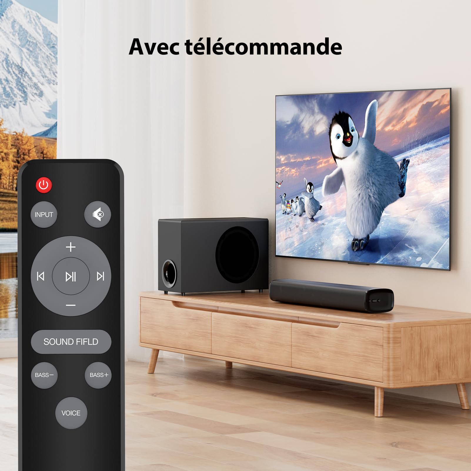 Barre de Son pour TV avec 5.9'' Big Powerful 110W Subwoofer, Enceintes TV aux Deep Bass, Bluetooth 5.3/Arc/Opt/AUX Connectivité, Système de Son Surround pour PC/Gaming/Projectors/Gift, 1Set
