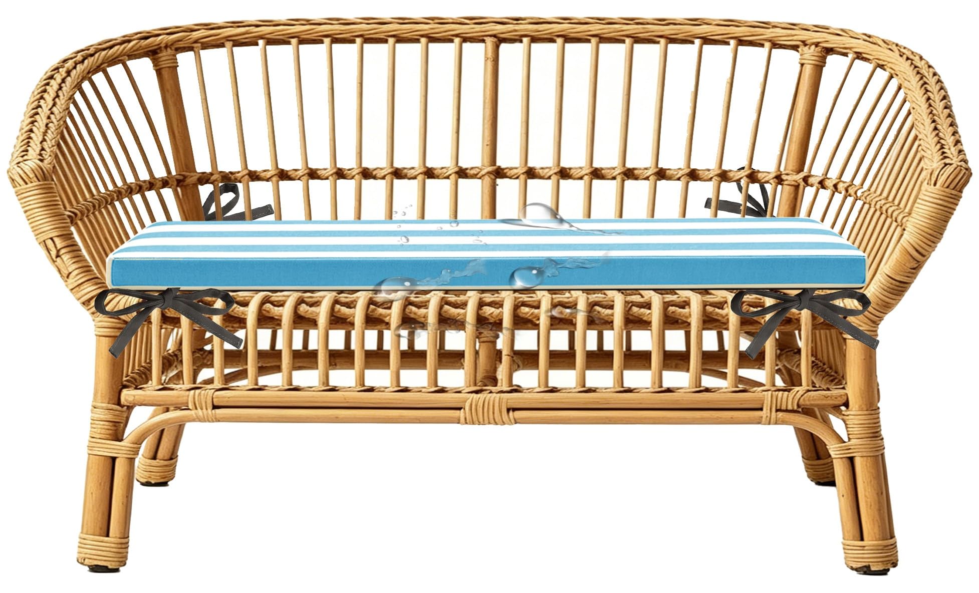 Replacement Cushions for Rattan Wicker Outdoor Ottoman Sectional, Outdoor Sofa Cushions Waterproof 80% Bench Cushion Indoor Striped 5cm/1.9" Thick with Ties(Light Blue White,120x50 cm 47x20 in)