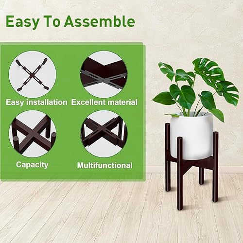 Miniatura 4 de Paquete de 2 soportes de bambú para plantas, soporte ajustable para plantas de interior, soporte moderno de mediados de siglo, soporte para plantas