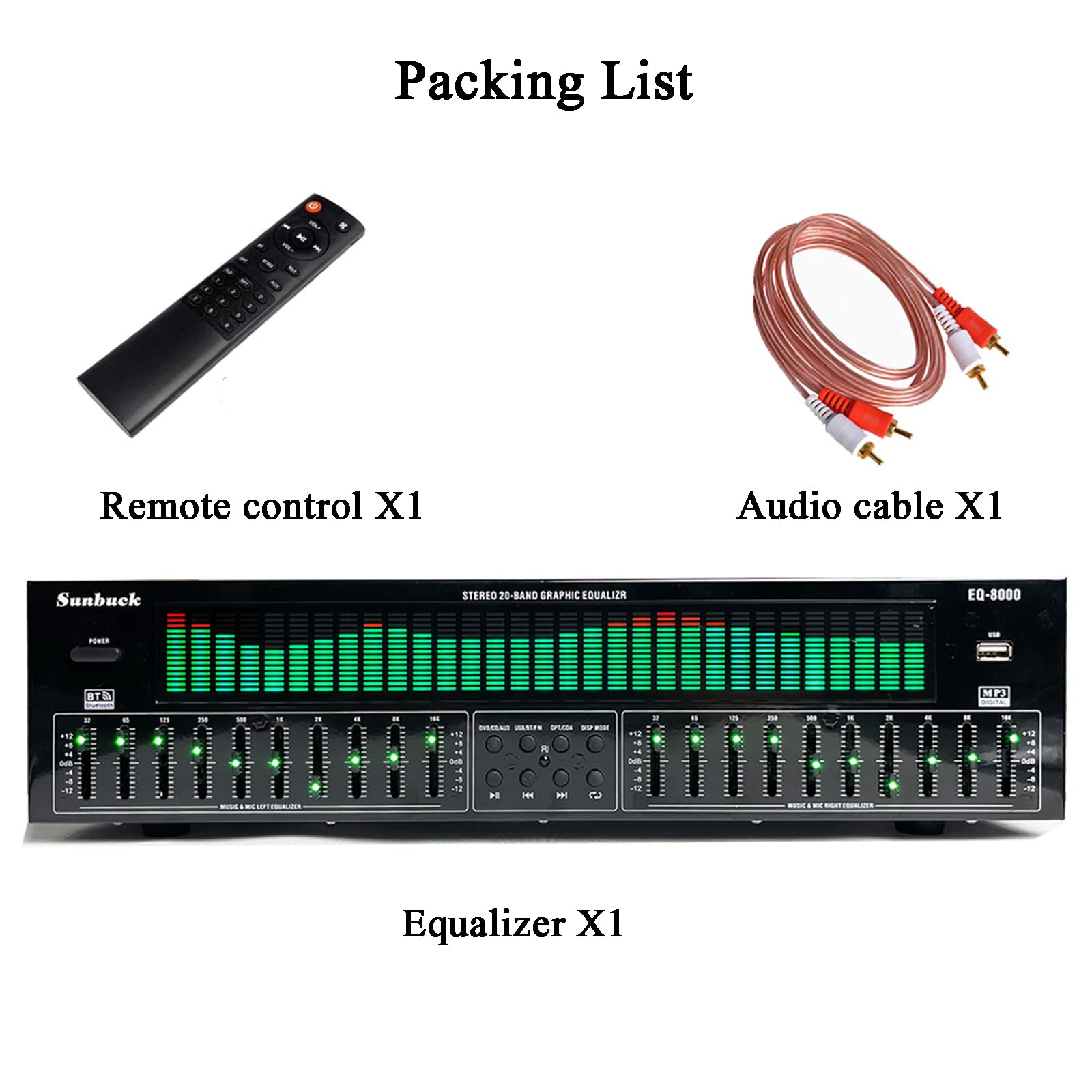 Égaliseur graphique stéréo 31 bandes, égaliseur audio numérique avec analyseur de spectre LED, 12 modes de rythme, réduction automatique du bruit pour studio d'enregistrement