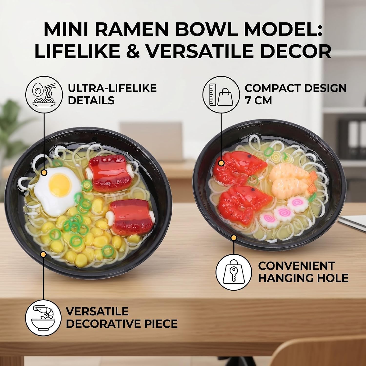 RiToEasysports Mini Ramen Bowl Model ABS Fake Noodle Decor 7cm with Pre Drilled Hanging Hole for Bag Charm Desk Ornament Japanese Food Miniature Collectors (Lobster Noodles Corn Ribs) image 4