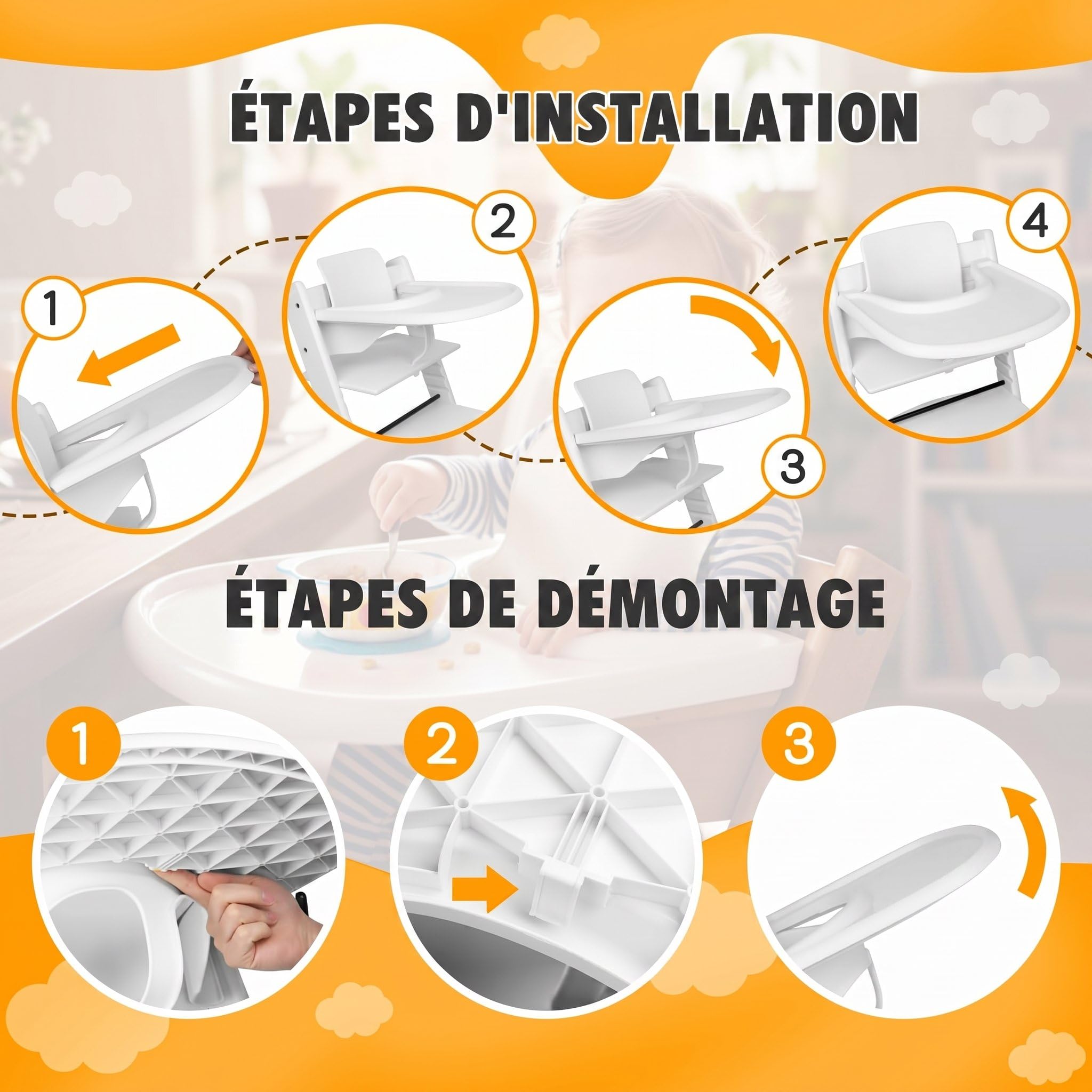 Planche à manger haute compatible avec les chaises Stokke Tripp Trapp Trapp, blanc mat – Table haute non adaptée aux tasses à ventouse, sans bisphénol A. (blanc mat)