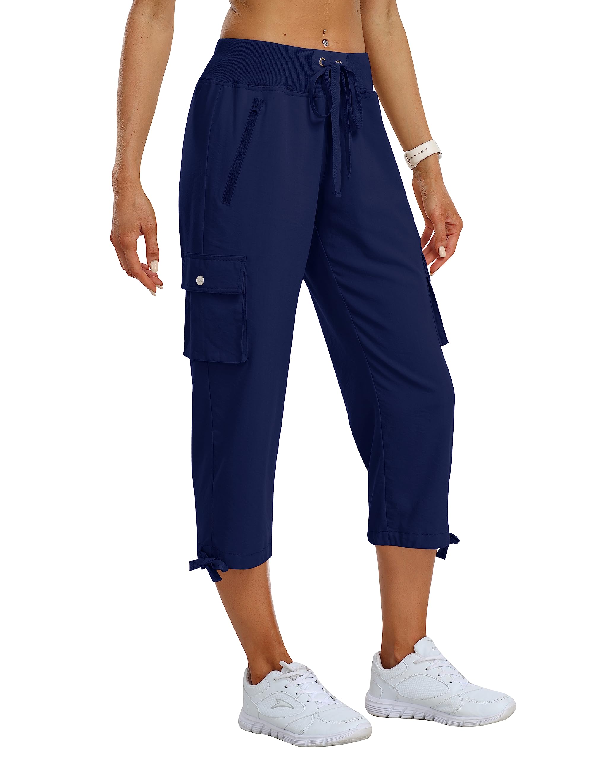 MoFiz Damen Cargohose 3/4 Lange Capri Wanderhose Atmungsaktiv mit Reißverschlusstasche