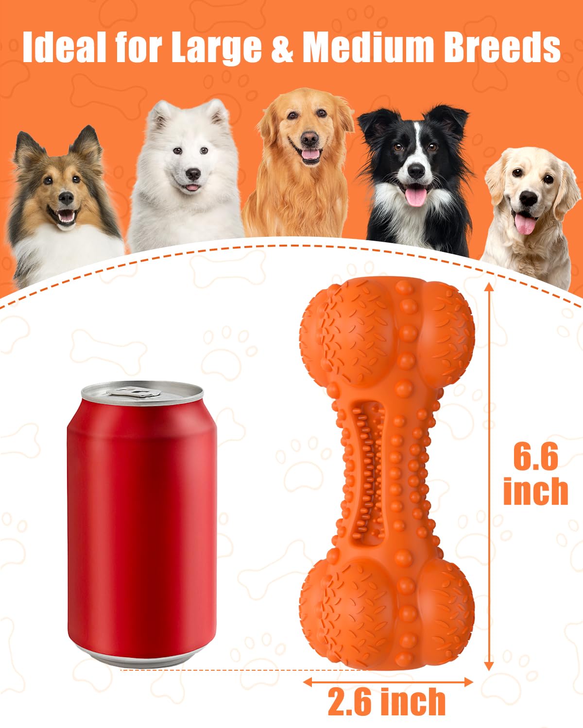 Juguetes masticables para perros para masticadores agresivos, juguetes chirriantes para perros, juguete interactivo de goma resistente para dentición para perros grandes y medianos (naranja, 8 piezas)