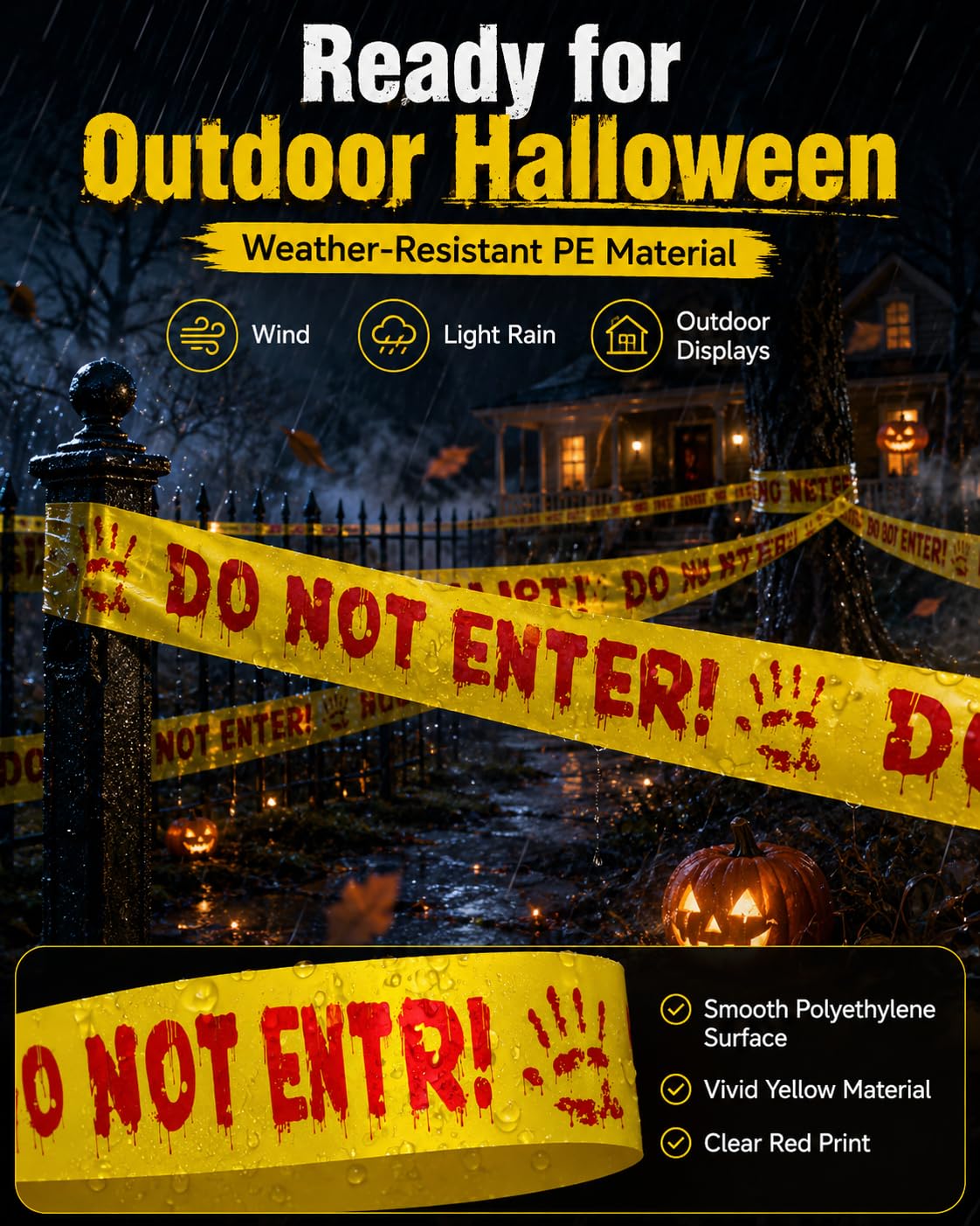 Halloween Decorations Caution Tape - Do Not Enter, Party Decor 2 in x 82 ft image 3