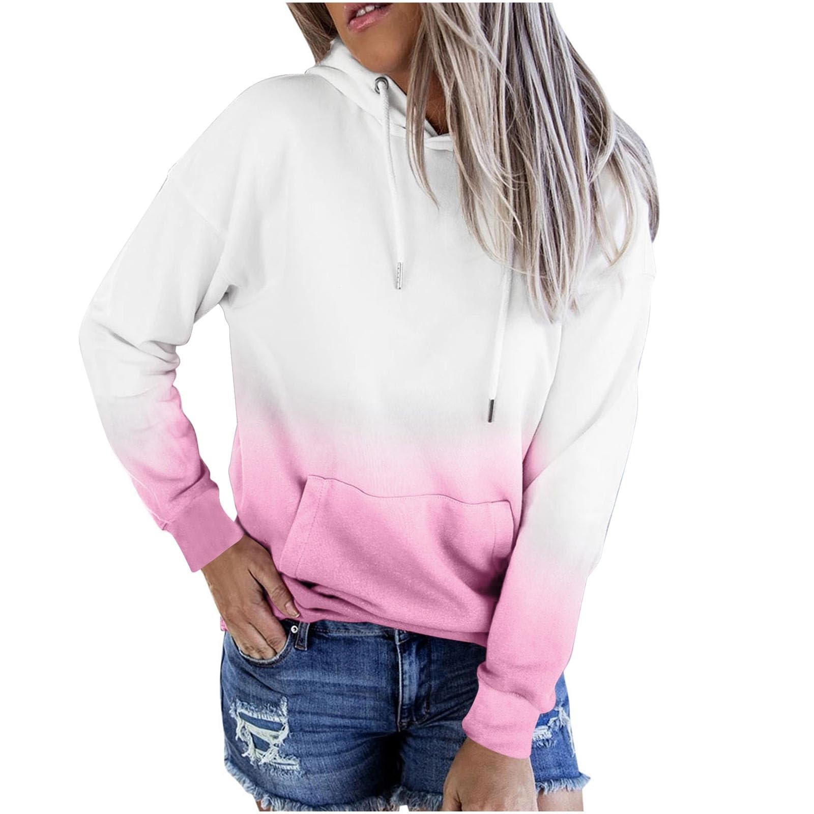 Womens Hooded Pullover Sweatshirts Fall Outfits Preppy Clothing Hoodies Drawstring Teen Girl O Neck Long Sleeve Tops