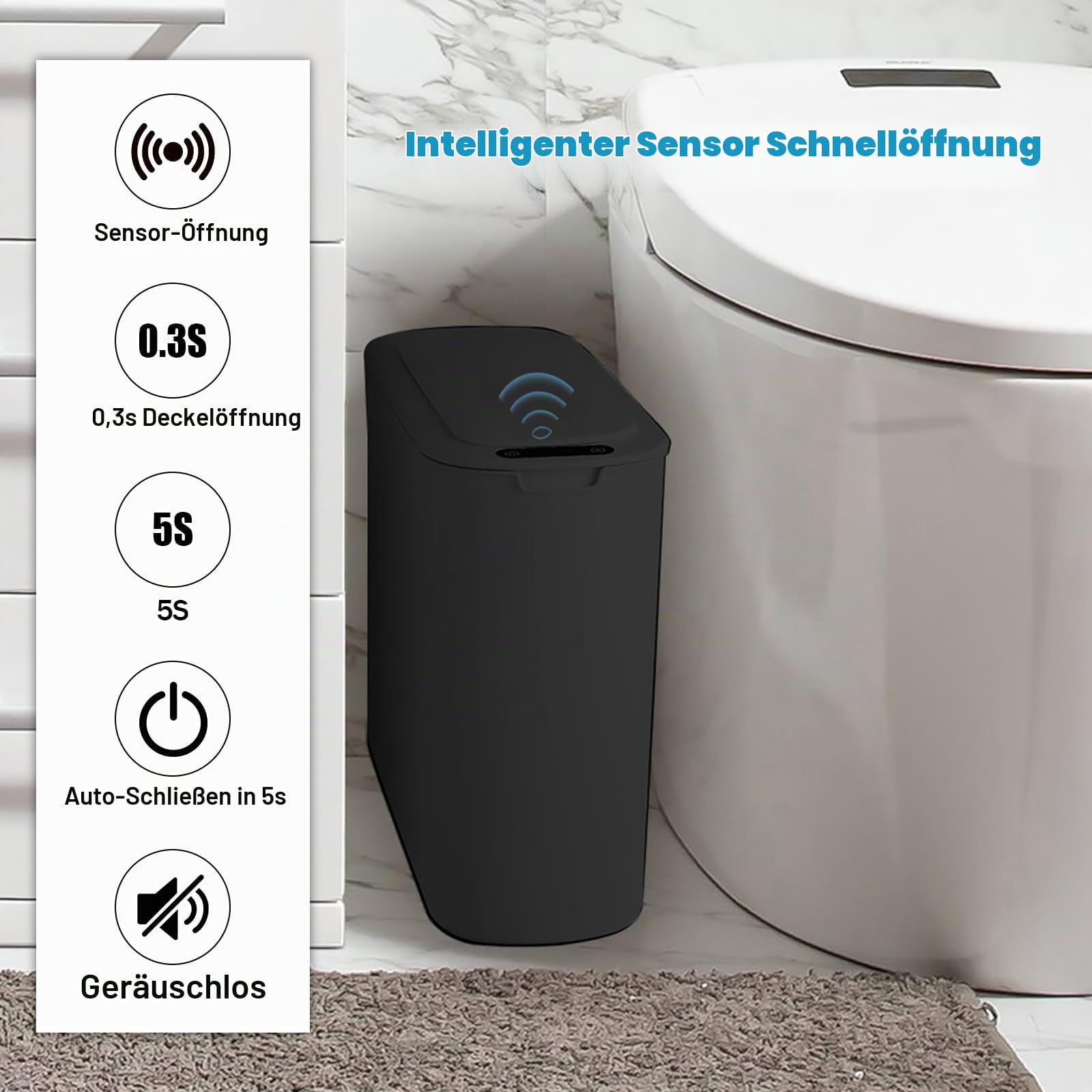 LIROPAU Abfalleimer Sensor Badezimmer 25L, Mülleimer Küche mit Deckel