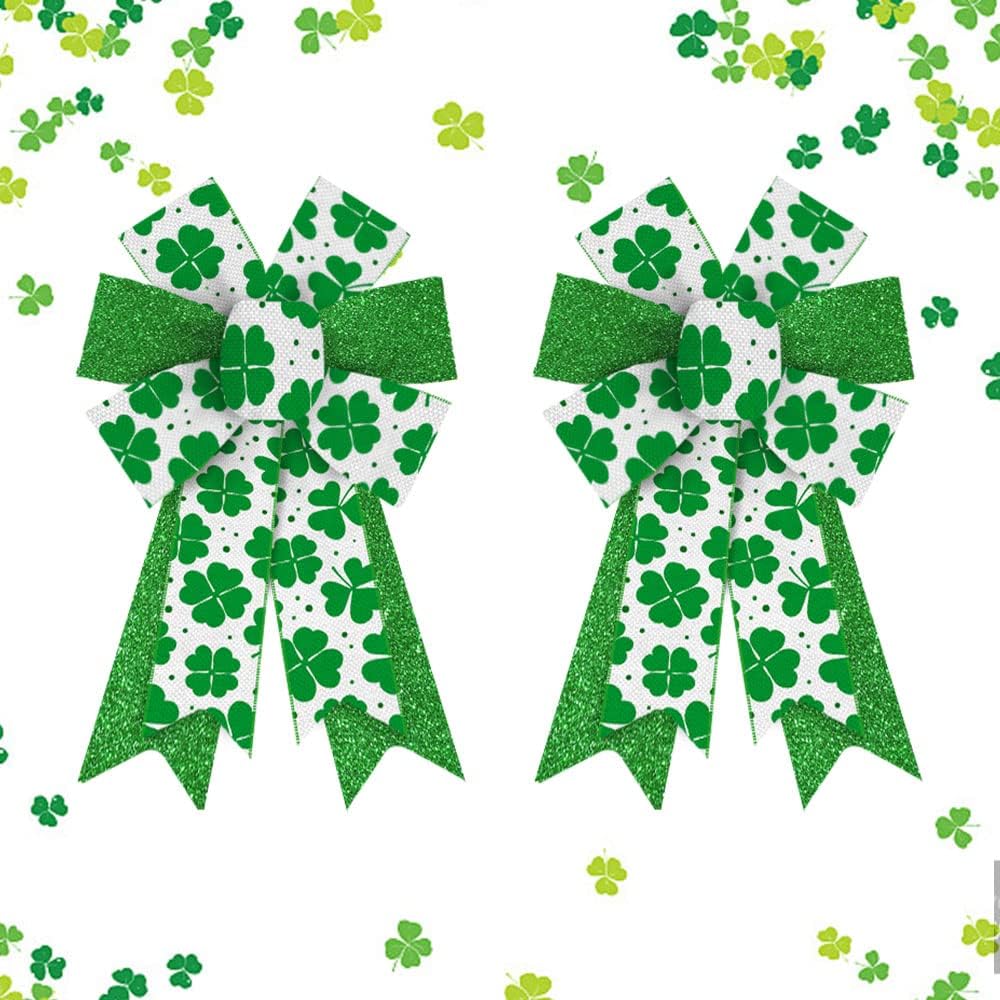 2pcs Saint Patrick's Wreath Bows St. Patrick Bows Glitter