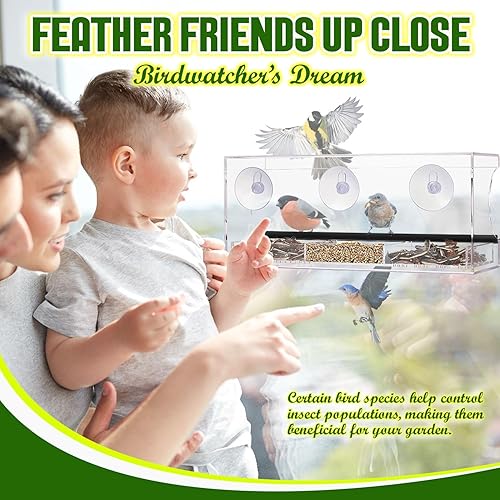 Miniatura 2 de Flexzion Comedero para pájaros con ventosas fuertes, comederos acrílicos para pájaros para ver pájaros salvajes y pequeños, comedero para pájaros de