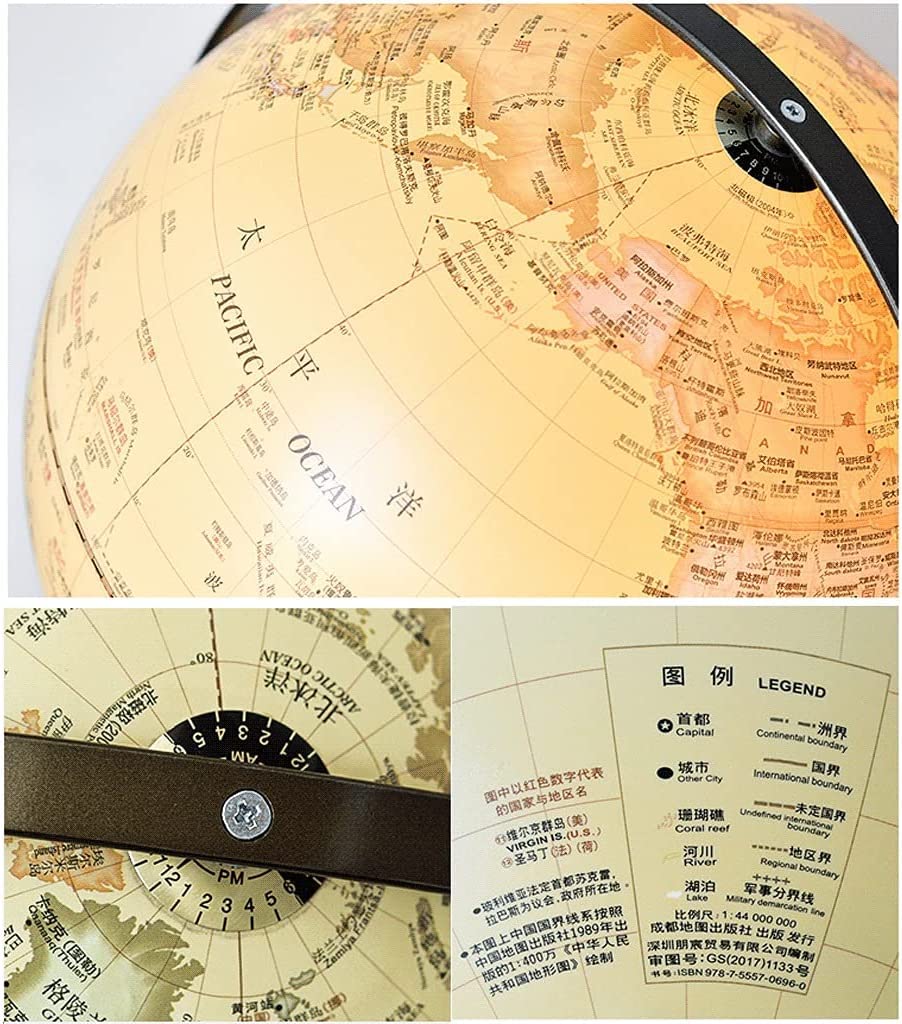 Globi Geografici Mappamondo Mondiale Illuminato Classico dell'ultima Versione con Supporto in Legno 2 in 1 Mappamondo Grande geografico Mappamondo Antico da Tavolo 30 cm Home Decor