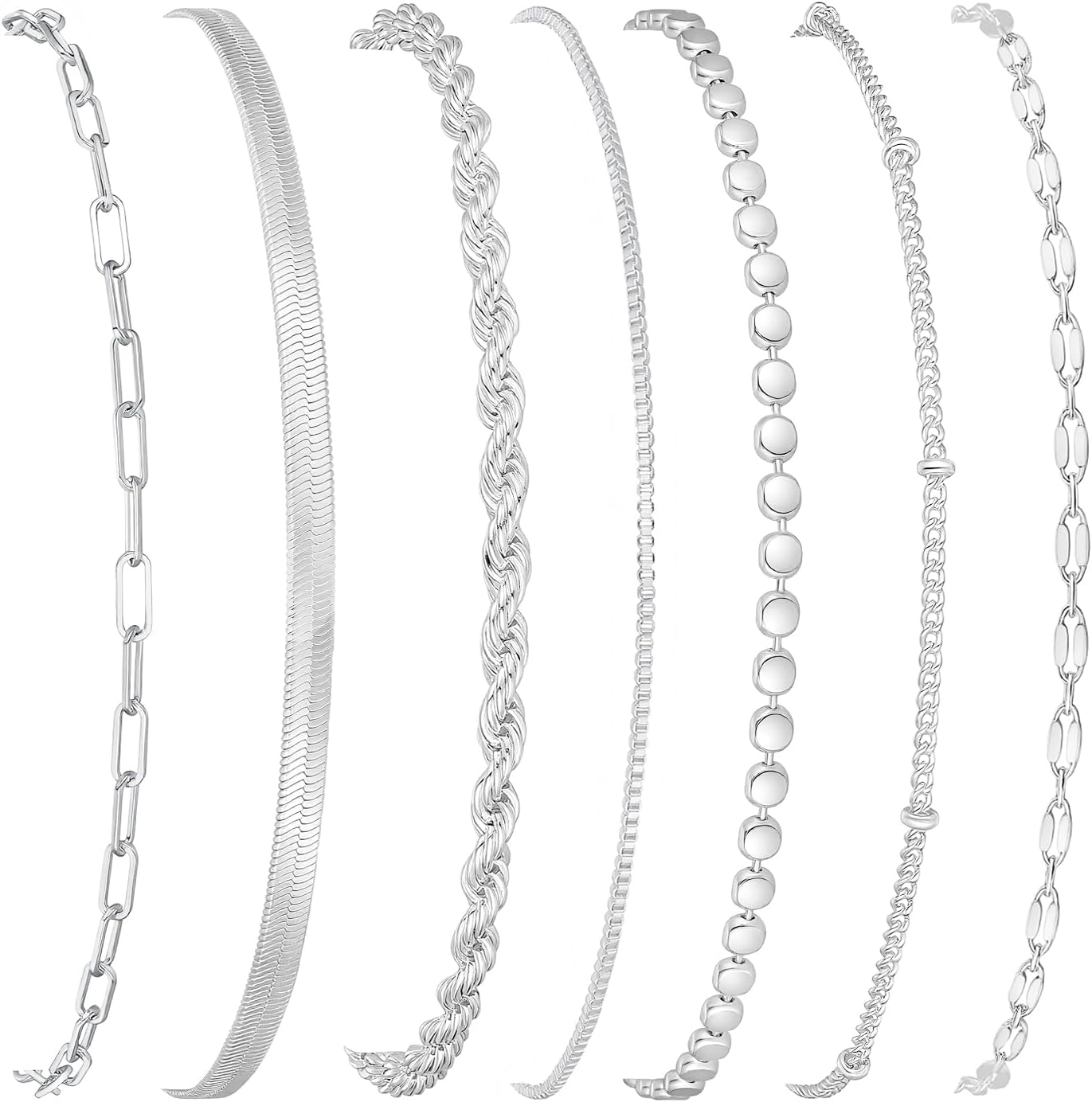 Kyerlyn Silver Bracelets for Women Trendy Waterproof Silver Dainty Bracelet Stack Adjustable Layered Bracelet Set Minimalist Fashion Jewelry - Image 8