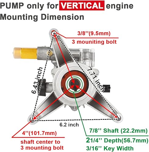 Miniatura 3 de YAMATIC Bomba de lavado a presión vertical de eje de 7/8 pulgadas, 3000 PSI @ 2.5 GPM y manguera de lavado a presión de 50 pies 1/4 pulgadas, sin