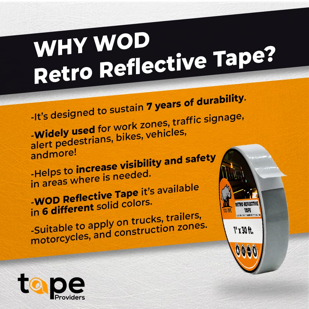 WOD RTC7 Engineering Grade Retro Reflective Tape Orange, 2 inch Wide x 30 ft. Outdoor Waterproof Safety Reflector for Autos, Bikes, Camper, RV, Boat Striping, and Traffic Signage Marking