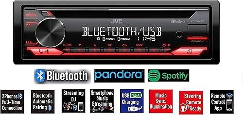 JVC Bluetooth integrado de un solo Din, conexión de teléfono doble, reproducción de música Android, CD MP3 AMFM USB AUX Entrada Reproductor estéreo