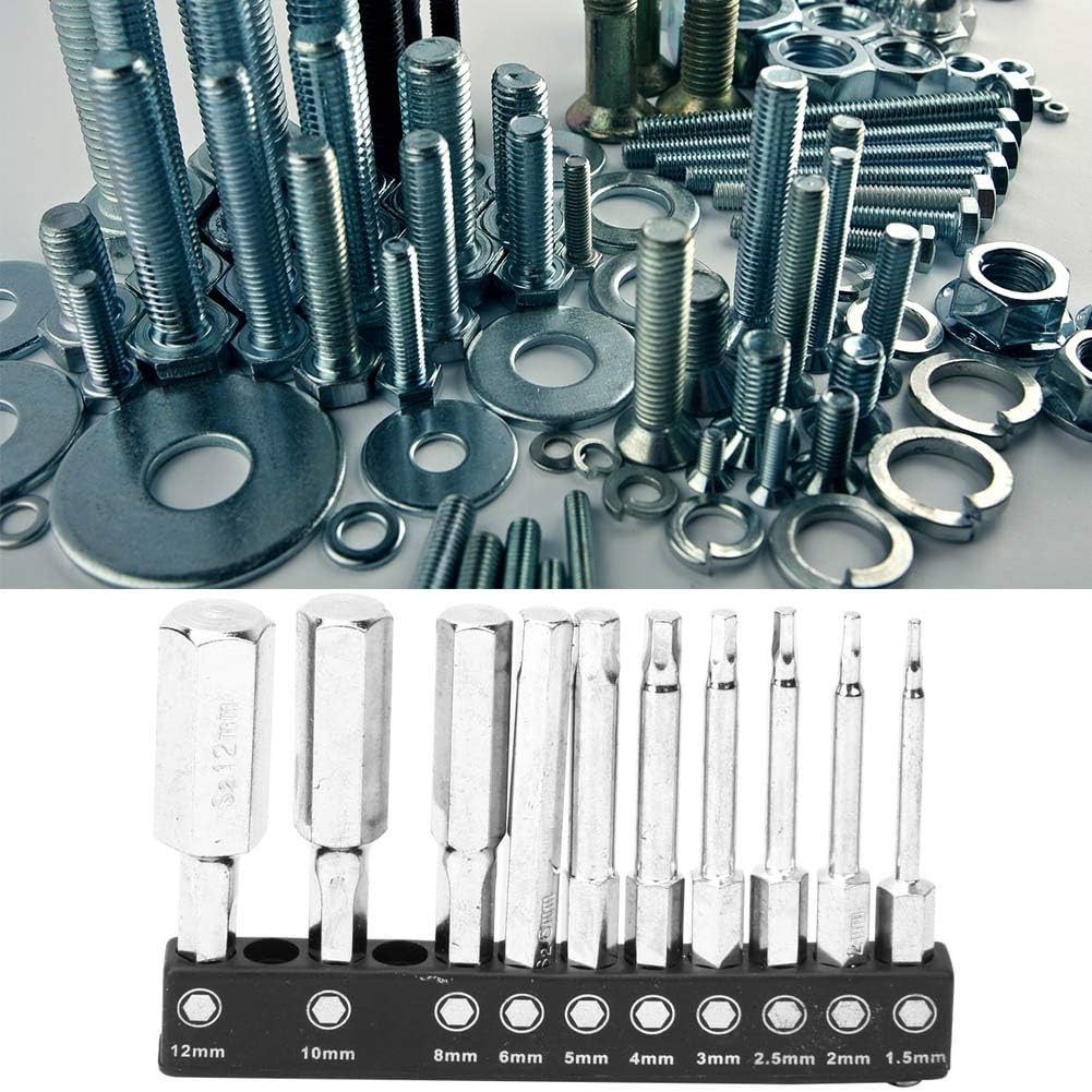 10PCs Magnetic Screwdriver Bit Set (1.5-12mm) - S2 Alloy Steel Phillips/Pozi/Pentagon Head Bits with Anti-Slip Grooves, Universal Fit for DeWalt/Makita/Bosch Electric Drills & Impact Drivers