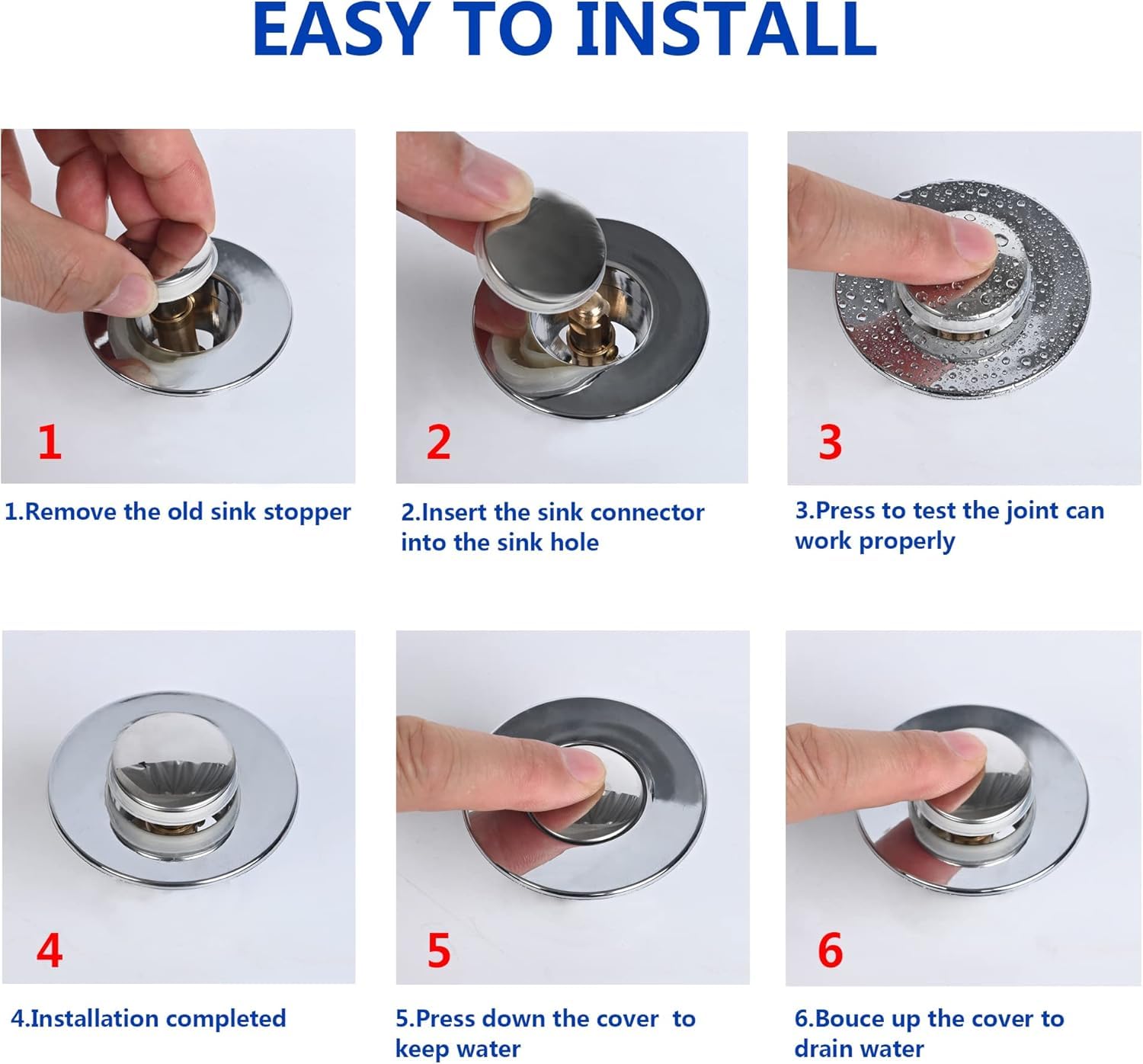 Set Tappi Lavandino E Troppo Pieno | Scarico Click Clack Universale Per Bagno E Cucina - 6 Pezzi - Foto 7