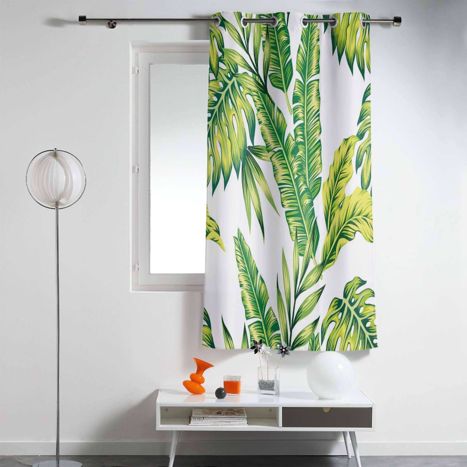 Mosphee 52x72 Inch Window Curtains Tropical Green Banana Leaf Thermal Insulated Curtains Drape, Light Block Window Treatment Grommet Blackout Drapes for Bathroom Living Room Bedroom