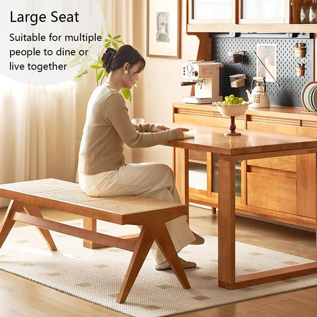 Generico Panca in Legno Massello 40/86/128/138 Cm, Panca Scarpiera da Ingresso Rustica, Sgabello Poggiapiedi da Pranzo con Gambe A V, Piccola Panchina per Soggiorno Corridoio(Walnut,86 cm/33.86 in)