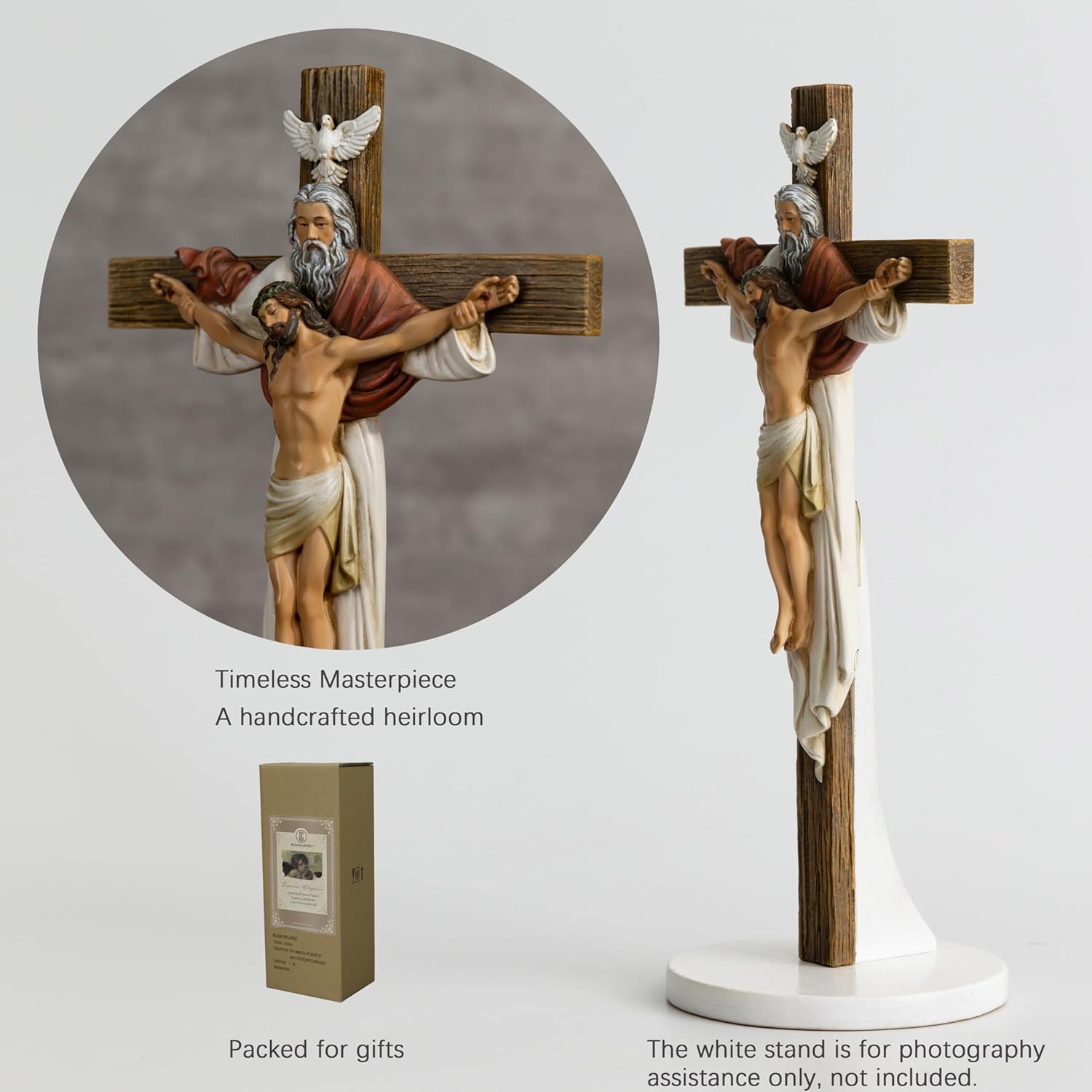 BC Catholic Holy Trinity Wall Cross, 12"H Crucifix Wall Cross, Jesus Christ Inspirtional Home Décor, Devoutional Gift, Christian Decoration for Home Church Office, Renaissance Sculpture Hand Painted by Buildclassic