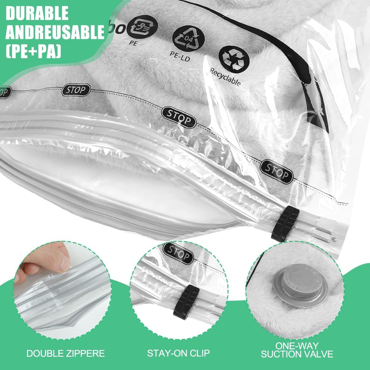 10 Pack Vacuum Storage Bags, Space Saver Bags, Compression for Comforters and Blankets, Sealer Clothes Storage with Hand Pump. (2J/2L/3M/3S)